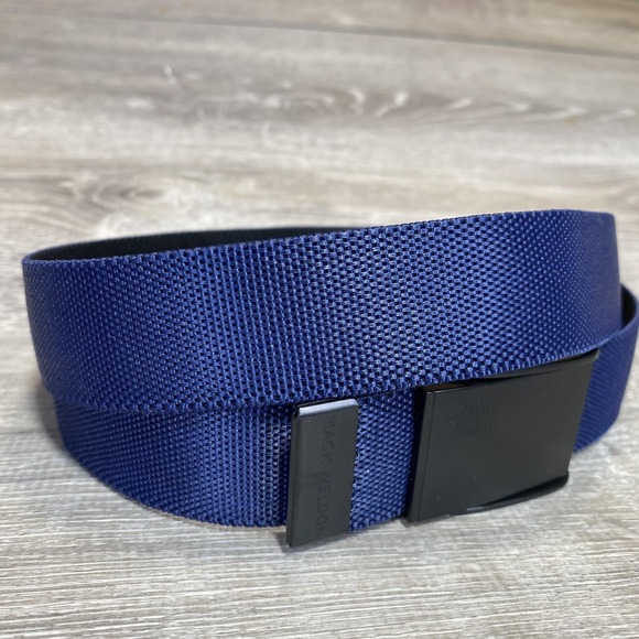 Mack Weldon Belt Mens One Size Navy Blue Metal Slide Buckle Nylon Webbing Casual - Picture 1 of 6